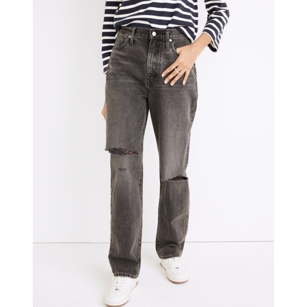 Madewell Baggy Straight Jeans 28 Faded Distressed Black Ripped Neutral ND552